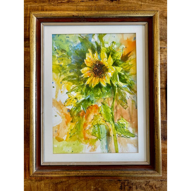 Framed Original Watercolor Painting “Sunflower” For Sale - Image 4 of 12