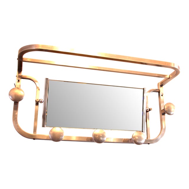 French Art Deco Aluminum Coat Rack with Mirror, 1940s For Sale