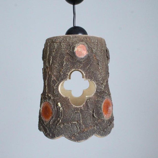 Brutalist Ceramic Pendant Light from Vallauris, France, 1950s For Sale - Image 6 of 6