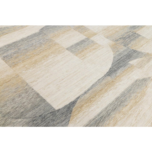 Modern Abstract Gridded Hand-Loomed Rug in Gray and Sand 8x10 For Sale - Image 10 of 10