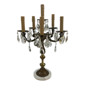 Bronze Crystal and Marble Electrified Tabletop Candelabra Lamp