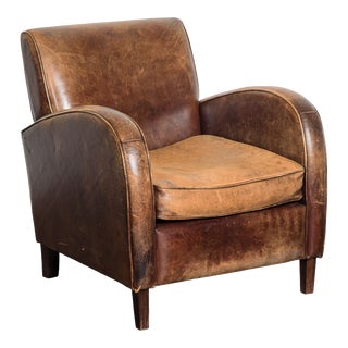 Early 20th Century Vintage French Leather Club Chair For Sale