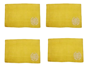Set of 4 Chinoiserie Yellow Hemp Placemats With Double Happiness - Philippines