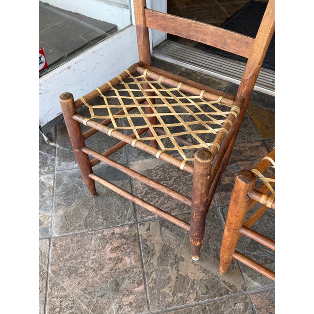 19th Century Antique Ladderback + Rawhide Seat Side Chairs, Set of 2 For Sale - Image 10 of 12