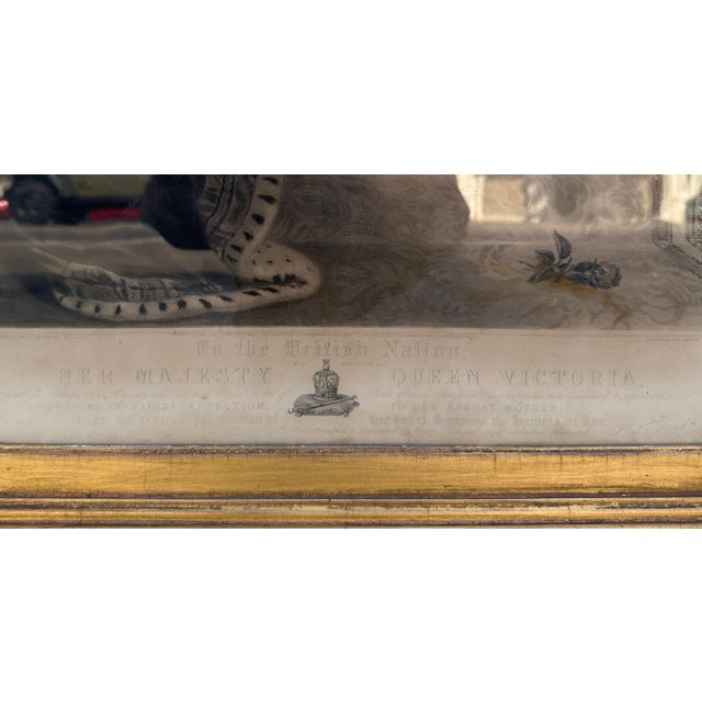 Huge Antique Queen Victoria Coronation Engraving Print in Royal Crown Frame For Sale - Image 4 of 4
