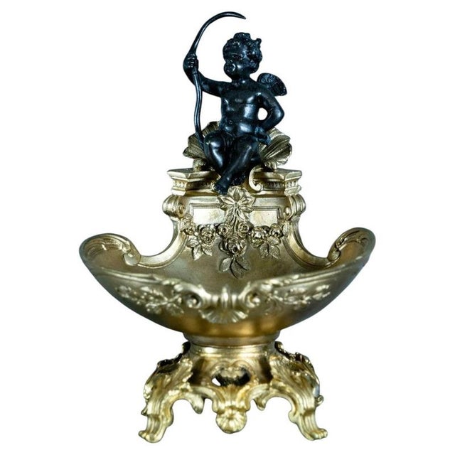 Goldenrod Antique Gilt Bronze Rococo Tazza with Cherub by E. Provest, 1900 For Sale - Image 8 of 8