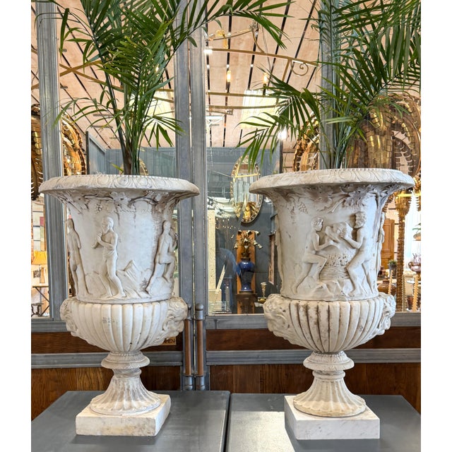 19th Century 19th Century Antique Italian Marble Bacchanalian Urns Pair For Sale - Image 5 of 18