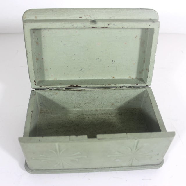 Vintage Folk Art Handmade Carved and Painted Wood Trinket Box Green For Sale - Image 12 of 12