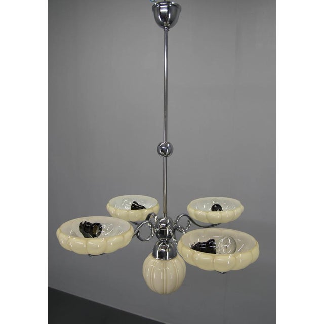 1930s Art Deco Chrome and Glass Chandelier, 1930s For Sale - Image 5 of 14