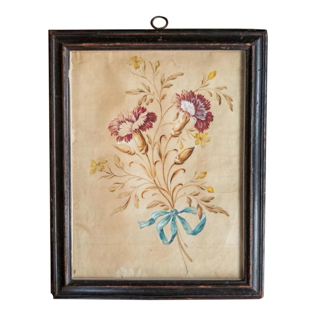 18th Century English Botanical Watercolor Study Painting of Carnations For Sale