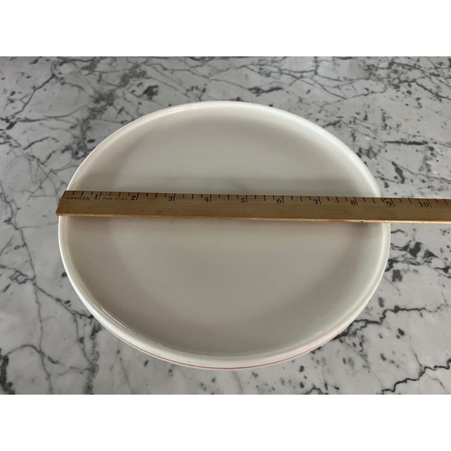 1940s Vintage Milk Glass Footed Cake Plate With Red Detailing For Sale - Image 5 of 6