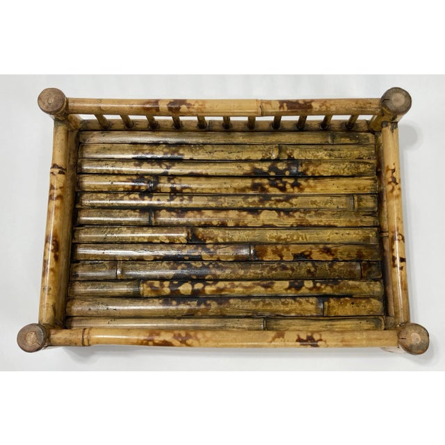 Late 20th Century Vintage Scorched Rattan Split Reed Railed Tray For Sale - Image 5 of 10