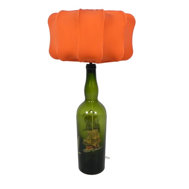 Wine Bottle Table Lamp with Fabric Shade, 1970s For Sale