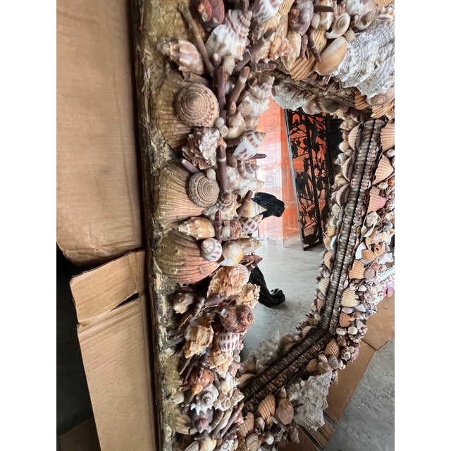 Vintage Coastal Seashell Wall Mirror – Handcrafted Shell Art For Sale - Image 4 of 10