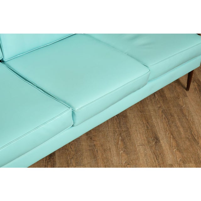 Turquoise Mid Century Modern Oak Three-Seat Sofa For Sale - Image 8 of 18