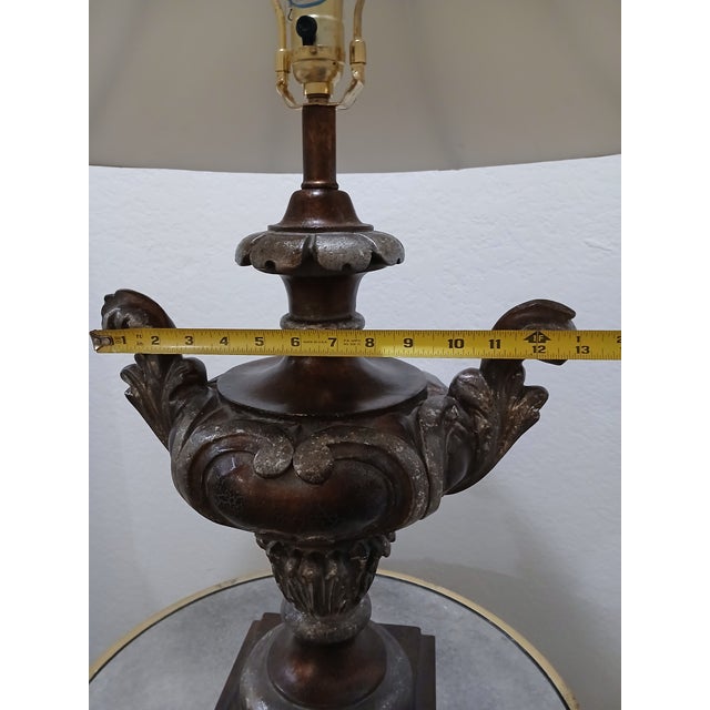 1940s Edwardian Carved Urn Lamp Brown Bronzed Renaissance Avant-Garde W Shade For Sale - Image 11 of 14
