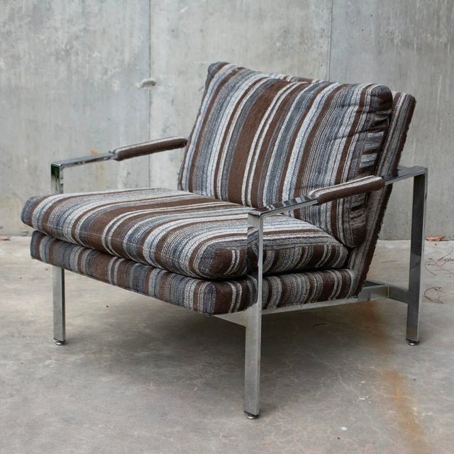 Milo Baughman 1970s Milo Baughman for Thayer Coggin Chrome Flat Bar Lounge Chair For Sale - Image 4 of 9