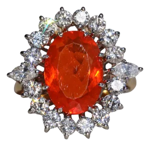 The Arkona: Ladies 18K Yellow Gold and Platinum Statement Ring set with Fire Opal and Diamonds