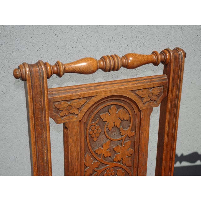 Wood Set of Four Antique Jacobean Oak Cane Dining Chairs W Carved Backrests For Sale - Image 7 of 12