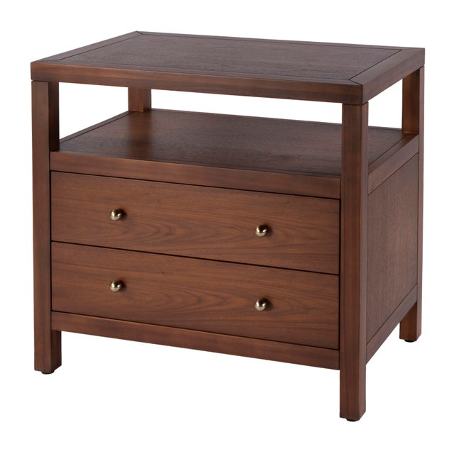 Traditional Nora 28 in. W Rectangular 2 Drawer Wide Nightstand with Open Shelf, Walnut For Sale - Image 3 of 11