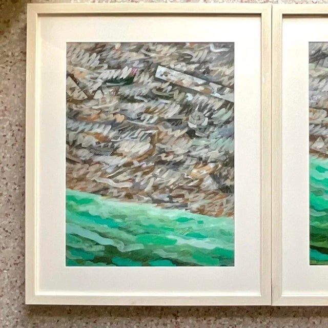 Vintage Abstract Expressionist Green Landscape Paintings, Pair For Sale - Image 11 of 13