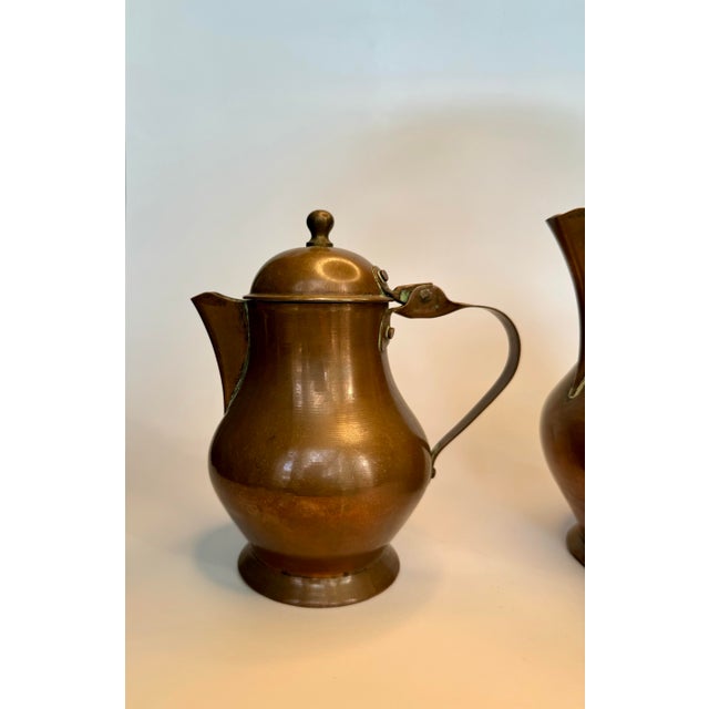 Antique French Copper & Brass Lidded Pitchers, Set of 2 For Sale - Image 4 of 12