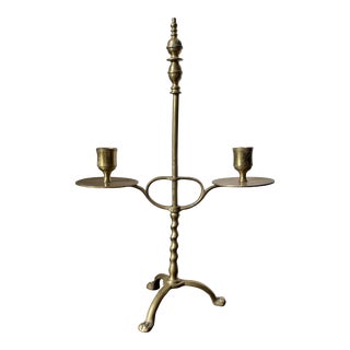 Early 20th Century English Antique Brass Double Candle Holder For Sale