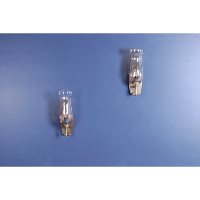 Mid-Century Modern Brass & Glass Wall Lights, 1940s, Set of 2 For Sale - Image 3 of 11