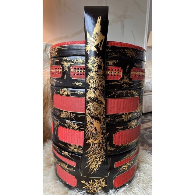 Black Antique Hand-Woven Chinese Wedding Basket With Lacquered Layers For Sale - Image 8 of 18