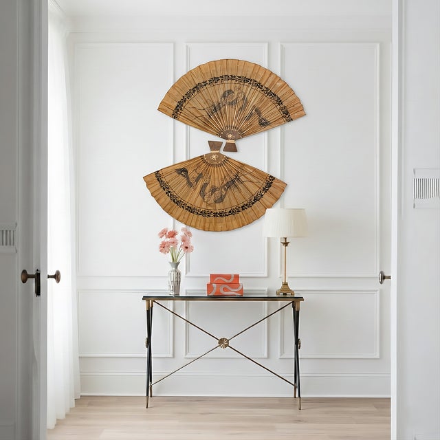 Large Pair Vintage Chinese Dragon Wall Fans 37"L x 23"H - Set of 2 Hand Painted Bamboo Fan | Oriental Decor | Command your...