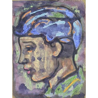 Antonio Santacroce, Portrait of a Boy, Watercolor, 1980s For Sale