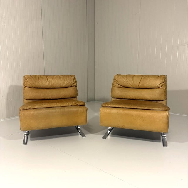 Brown Special Lounge Chairs in Leather and Chrome, 1960s, Set of 2 For Sale - Image 8 of 18