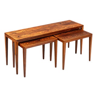 Large Nesting Tables in Santos Rosewood by Severin Hansen for Haslev, Denmark, 1960, Set of 3 For Sale