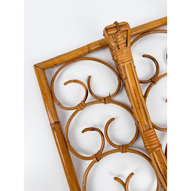 1960s Mid-Century Italian Modern Cane, Rattan and Bamboo Wall-Mounted Coat Rack, 1960s For Sale - Image 5 of 18