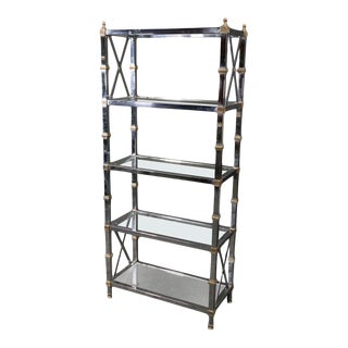 French Directoire Style Chrome and Brass Midcentury Étagère Shelf, Circa 1970 For Sale