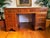 Vintage Twin Pedestal Desk in Yew Wood and Leather Top, 1980 For Sale - Image 10 of 18