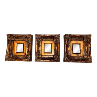 Vintage Hollywood Regency Gold Gilt Baroque Inset Wall Mirrors - Set of 3 For Sale