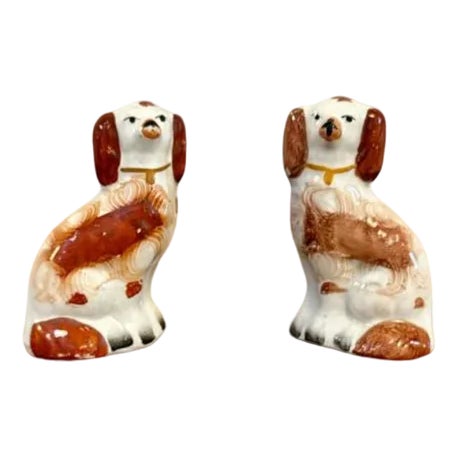 Antique Victorian Miniature Staffordshire Dogs, 1880, Set of 2 For Sale