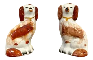 Antique Victorian Miniature Staffordshire Dogs, 1880, Set of 2