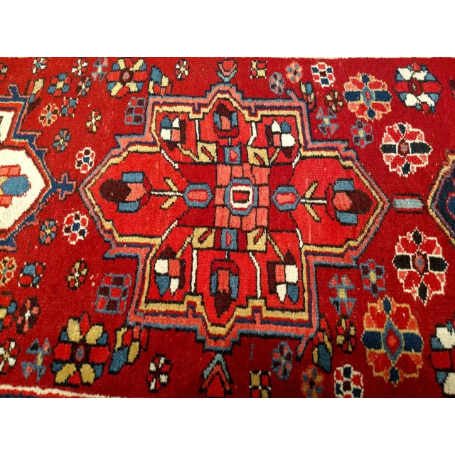 Persian Vintage Persian Heriz Wide Runner, Hand-Knotted Wool, Geometric Design, Red & Navy, 4x12 For Sale - Image 3 of 18