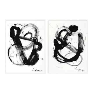 Noir Et Blanc Diptych by Lesley Grainger in White Frame, XS Art Print For Sale