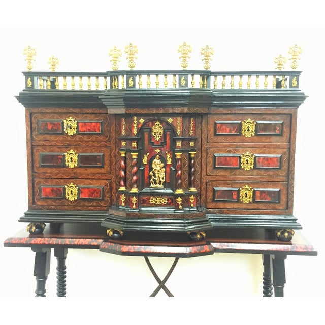 Baroque 18th Original Italian Cabinet on Stand, Baroque Bargueno with Carey Inlays For Sale - Image 3 of 6