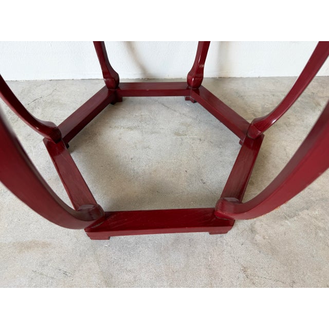 Baker Furniture Chinoiserie Style Red Lacquer Hexagonal Side Table For Sale In Miami - Image 6 of 12