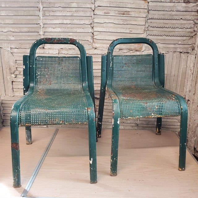 Metal Vintage 1970s Mid-Century Modern Children's Green Metal Garden Chairs - Set of 2 For Sale - Image 7 of 7
