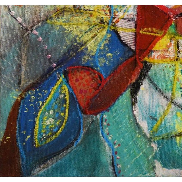 Dive into a world of vibrant color and intriguing textures with 'Chromatic Dialogue,' a 16" x 20" mixed media artwork....