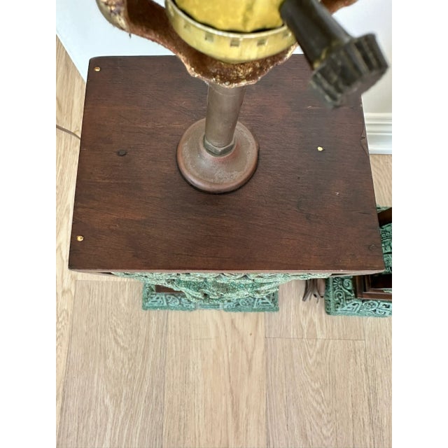 Green Pair of Vintage Mid Century Modern Zarebski Malachite Mexican Mayan Design Table Lamps For Sale - Image 8 of 11