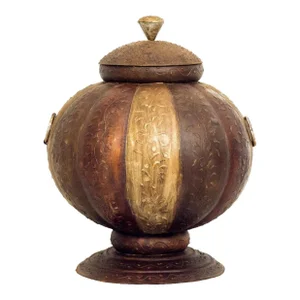 Vintage Metal Decorative 24" Tall Round Vase With Lid | Copper Gold Color Decorative Pot Container | Traditional Colonial Large Shelf Decor