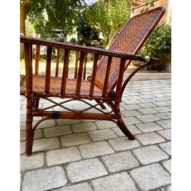 Adjustable Rattan Chaise Longue with Ottoman, 1920s For Sale - Image 4 of 13