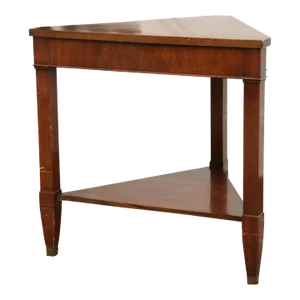 1970s Vintage Mahogany Triangular Two Tier Marquetry Side Table