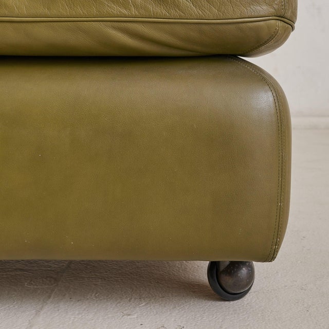 Italian Olive Leather Ottoman by Tito Agnoli, 1970s - 2 Available For Sale - Image 10 of 11